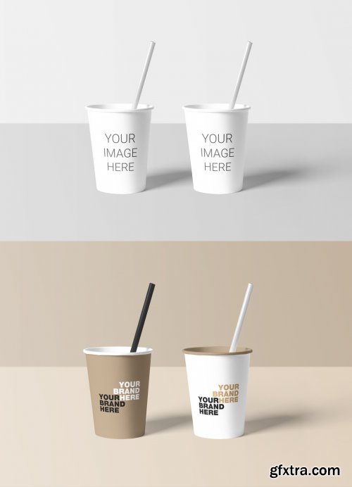 2 Paper Cups with Straws Mockup 319540191
