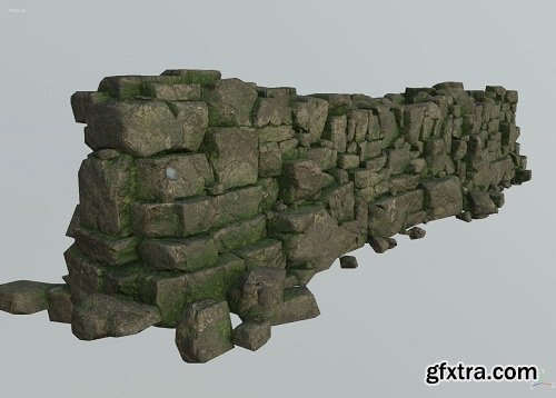 Low poly Stone Wall 3D Model