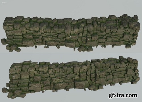 Low poly Stone Wall 3D Model