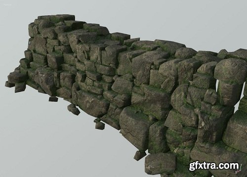 Low poly Stone Wall 3D Model