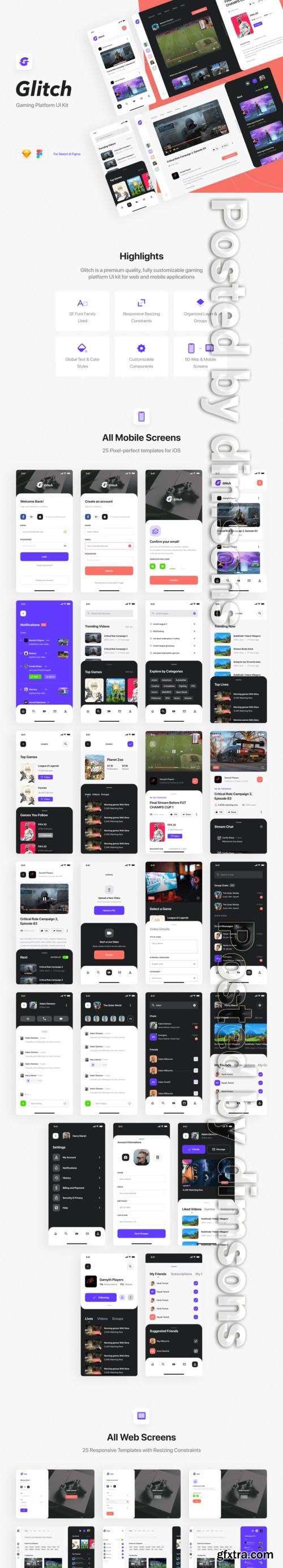 Glitch Gaming Platform UI Kit