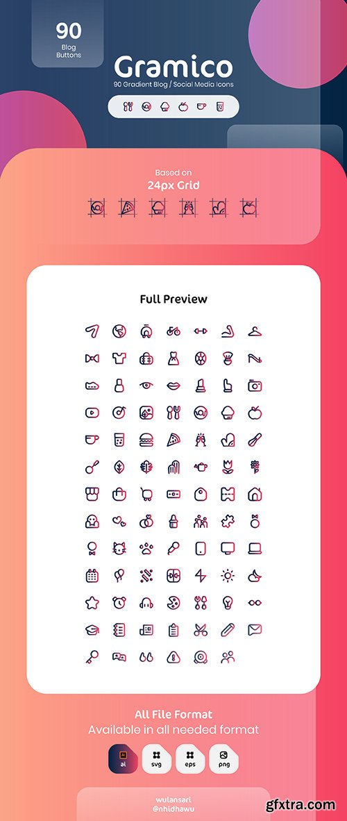 Gramico 90 Blog Icons Buttons Set