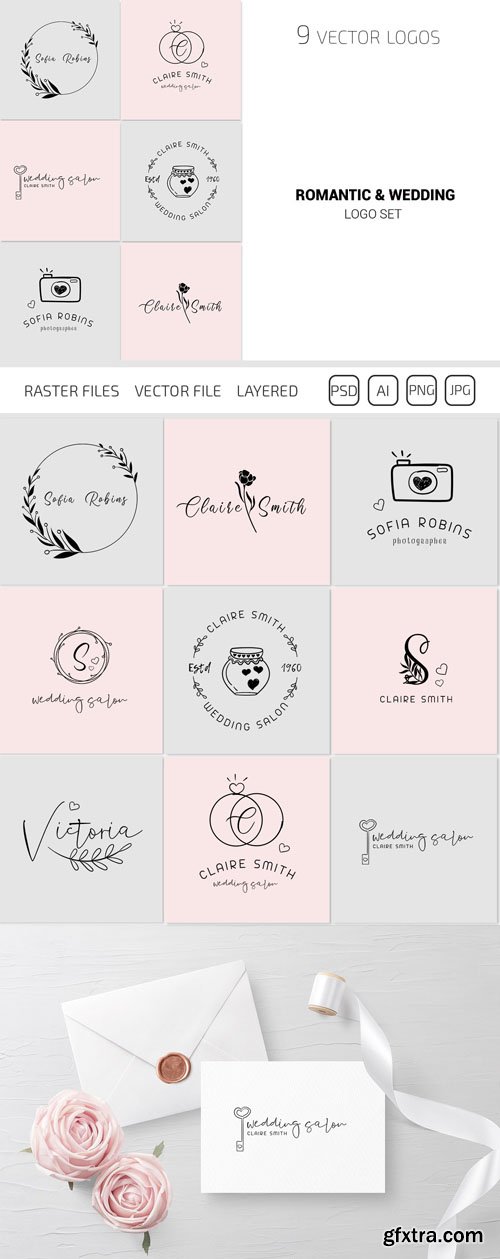 Romantic & Wedding Logo Set Collection