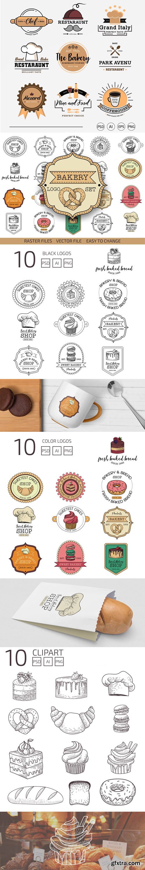 Restaraunt & Bakery Logo Set Templates Collection