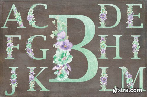 Violet and Mint Floral Alphabet