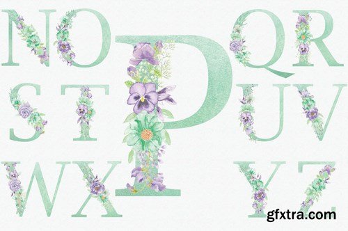 Violet and Mint Floral Alphabet