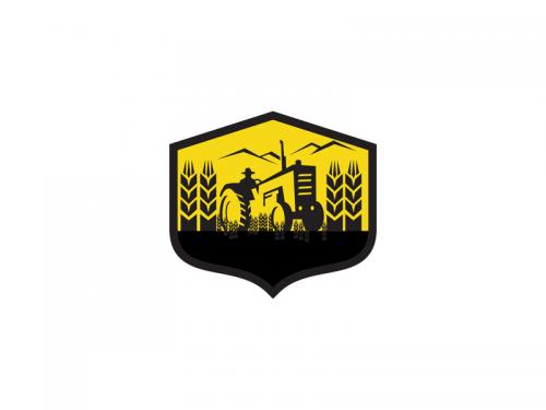 Tractor Harvesting Wheat Farm Crest Retro - tractor-harvesting-wheat-farm-crest-retro