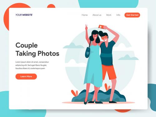 Travelling Couple Taking Photos Together Illustration - travelling-couple-taking-photos-together-illustration