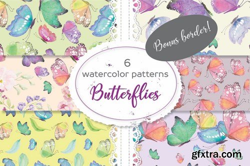 Set of 6 Patterns in Colorful Butterflies