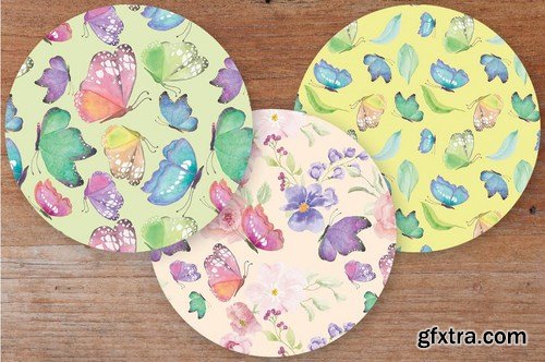 Set of 6 Patterns in Colorful Butterflies