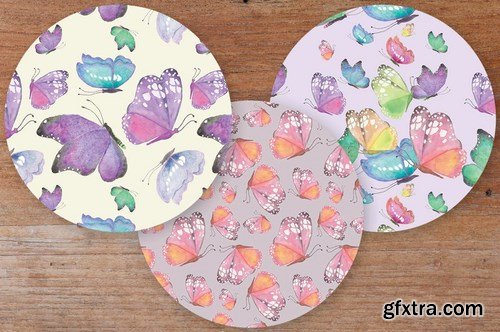 Set of 6 Patterns in Colorful Butterflies