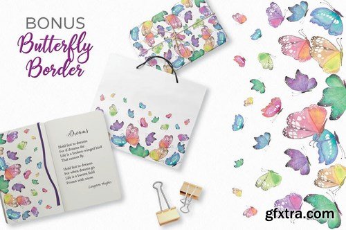 Set of 6 Patterns in Colorful Butterflies