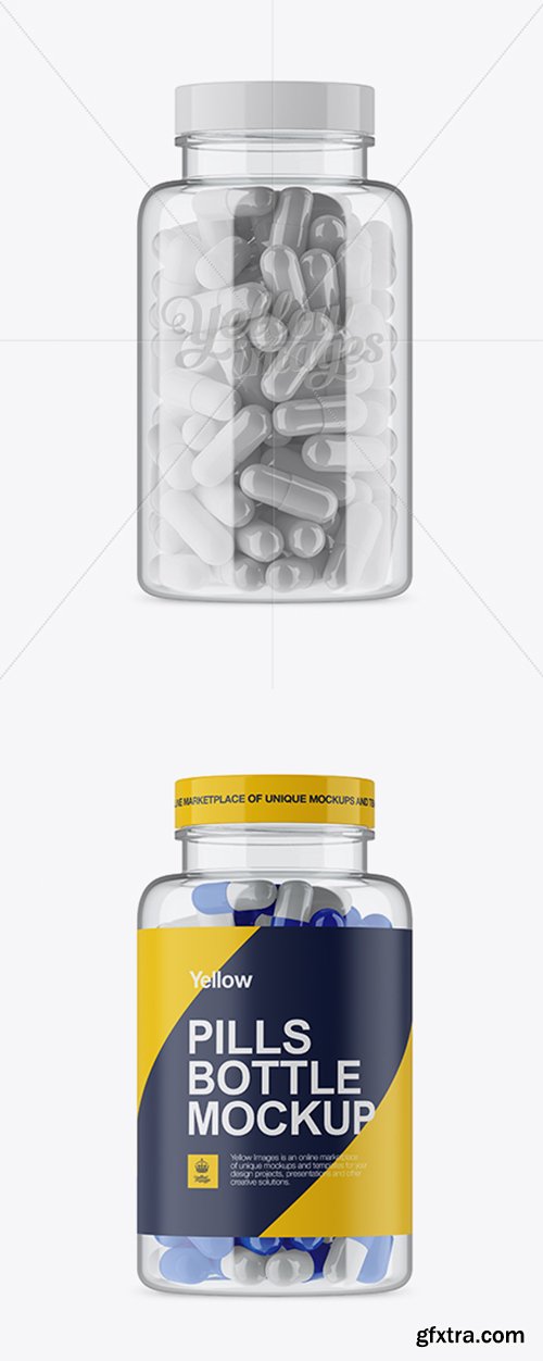 Clear Plastic Bottle With Glossy Pills Mockup 16757