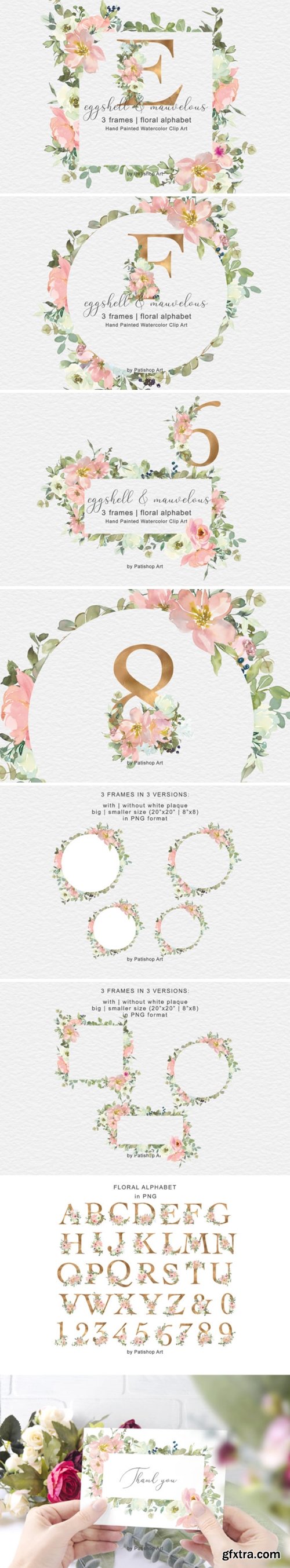 Watercolor Floral Frames and Alphabet 2756435