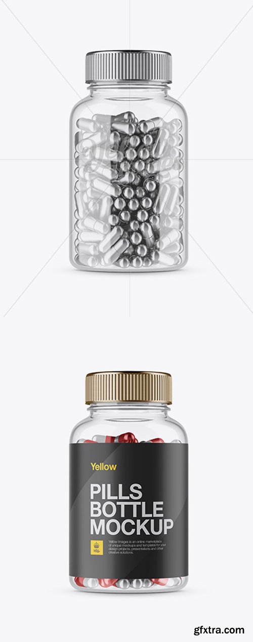 Clear Plastic Bottle With Metallic Pills Mockup Front View 18331