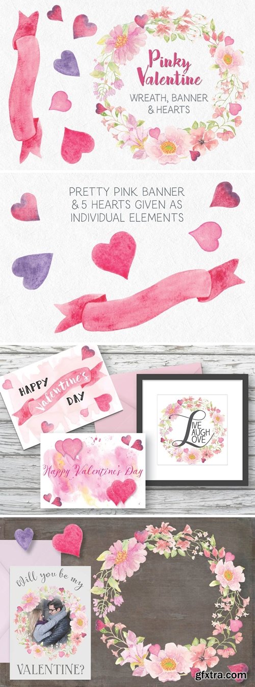 Pinky Valentine Watercolor Clip Art