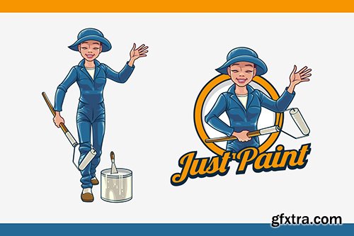 Retro Female Painter Mascot Logo