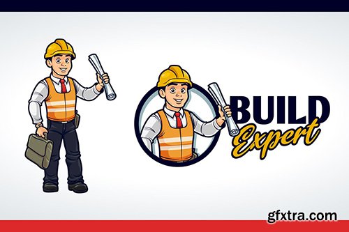 Cartoon Friendly Contractor Mascot Character Logo