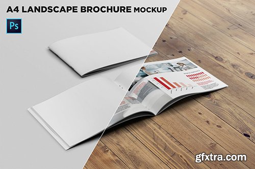 Cover & Open Landscape Brochure Mockup