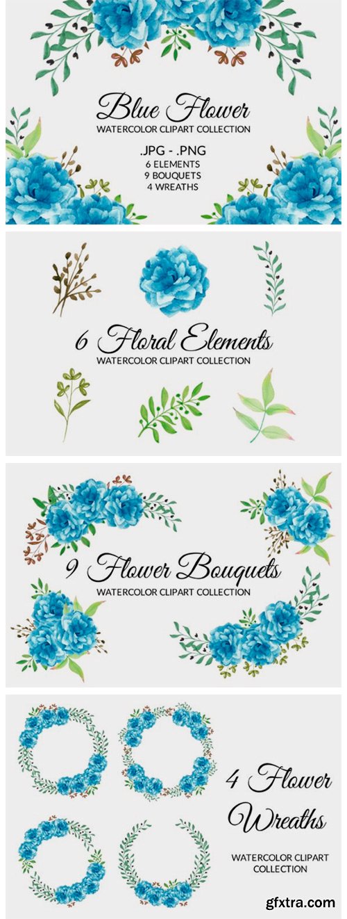 Blue Flower Watercolor Clipart Set 2775316