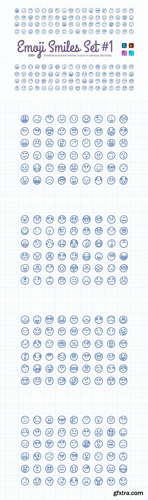 Freehand Drawn Emoji Smiles Set #1 | Vector Icons