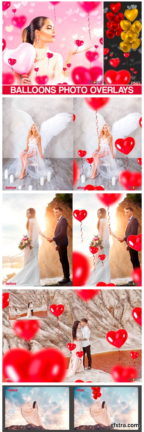 40 Heart Balloons Photo Overlays 2851361