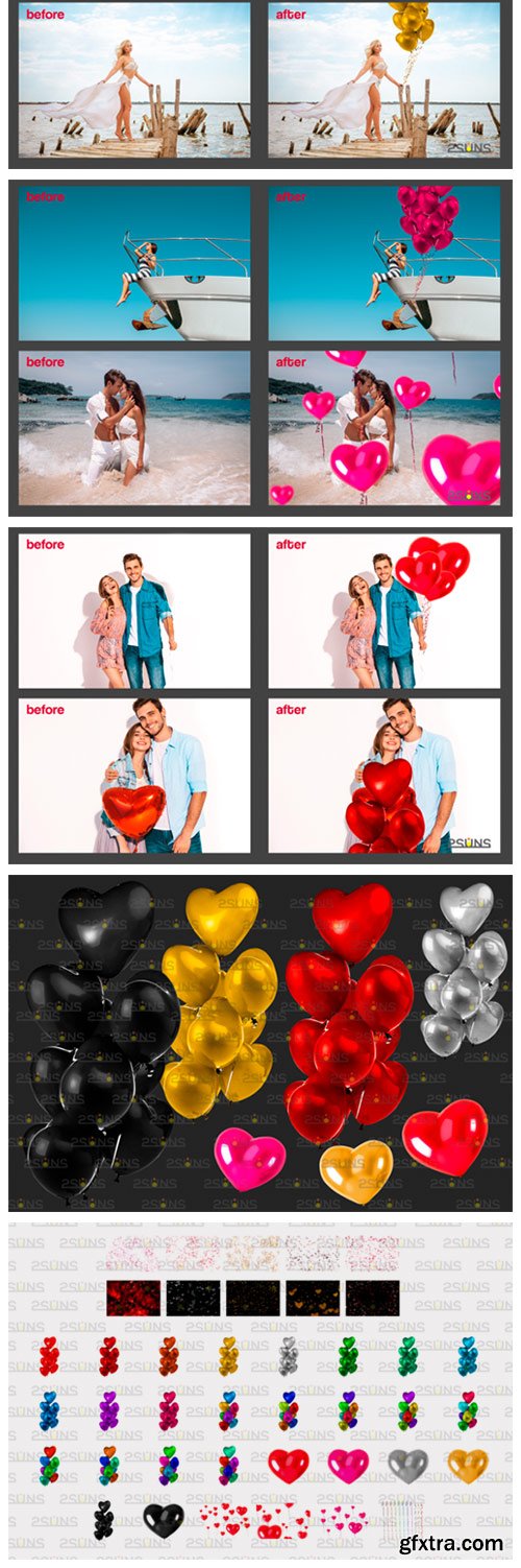 40 Heart Balloons Photo Overlays 2851361