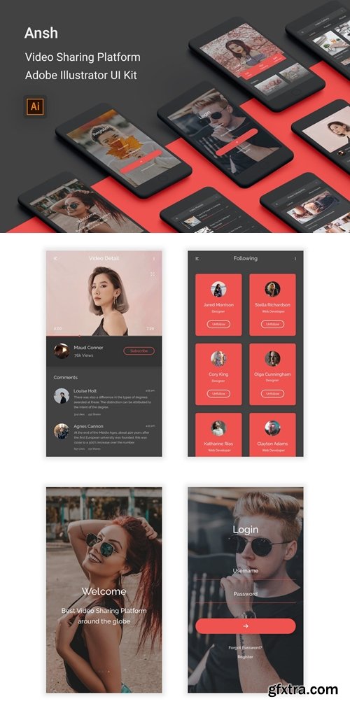 Ansh - Video Sharing Platform Illustrator UI Kit