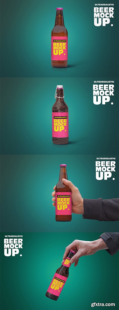 Clean Beer Bottle with Hand PSD Mockup Pack