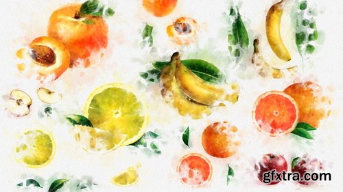 MotionElements - Watercolor Fruits And Vegetables - 12084110