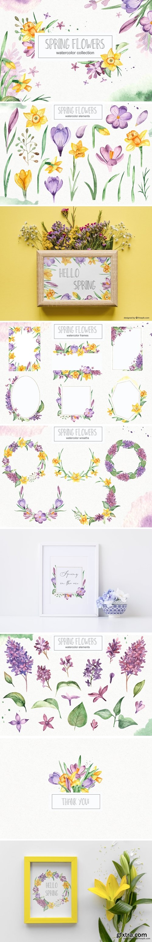 Watercolor spring flowers collection