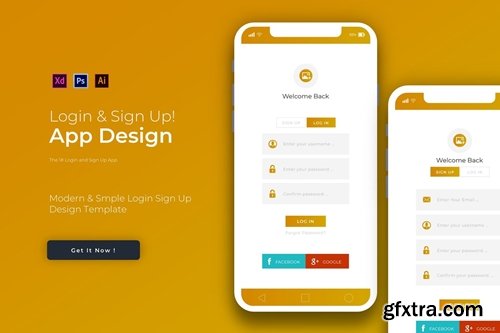 Gold Login & Sign Up | App Design Template