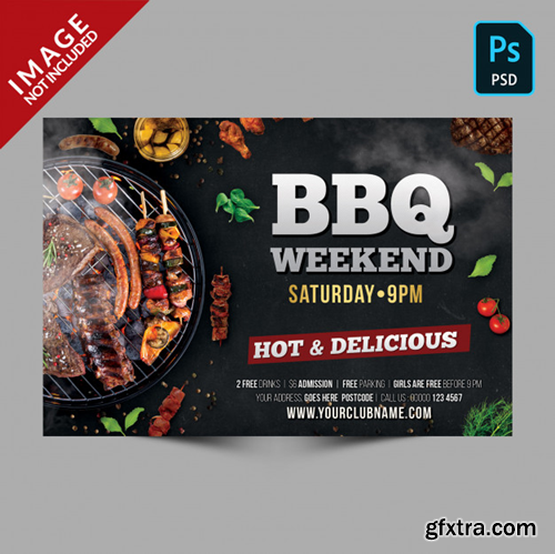 Dark bbq weekend template horizontal flyer Premium Psd