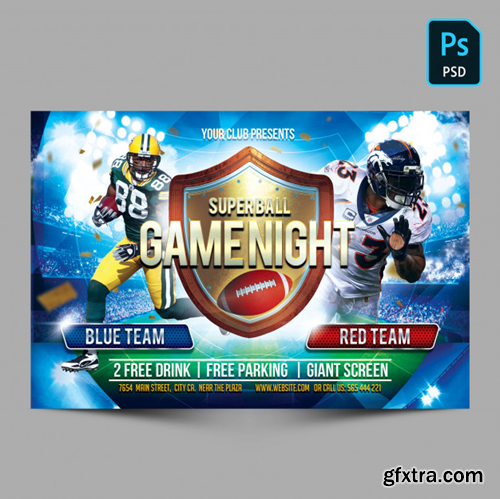 Superball game night horizontal flyer template Premium Psd