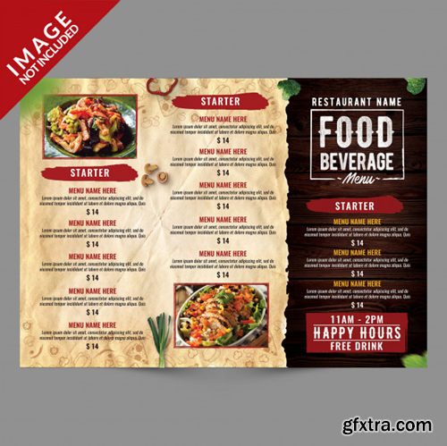 Food and beverage menu trifold brochure template Premium Psd