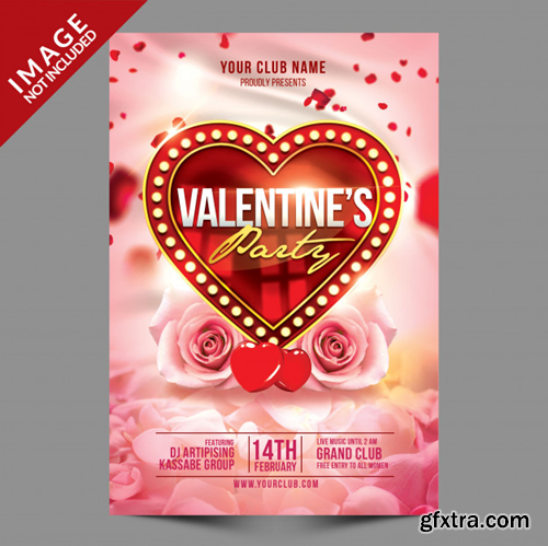 Valentines party flyer psd template Premium Psd