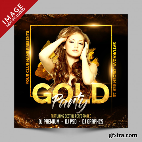 Gold party square poster or flyer template, luxury invitation for club event Premium Psd