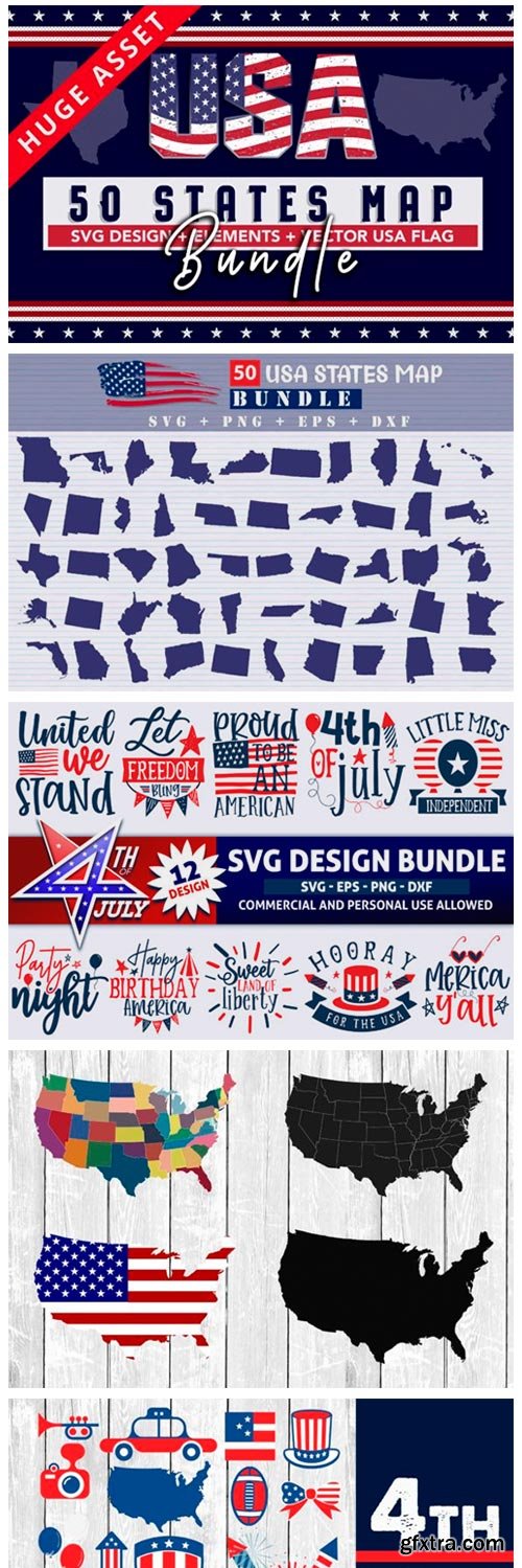 4th July, 50 USA States Map &amp; Design 2953643