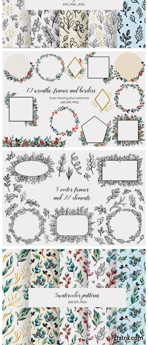 Cold Flowers - Vector &amp; Watercolor Set 2962410