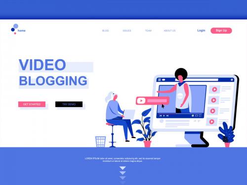 Video Blogging Flat Landing Page Template - video-blogging-flat-landing-page-template