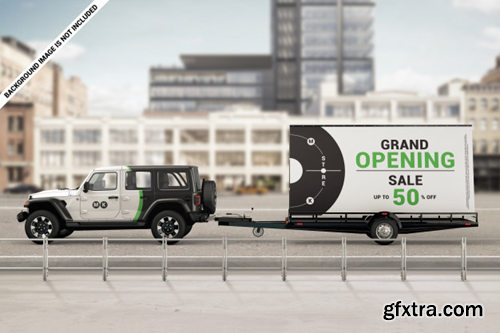 Branded car with mobile billboard trailer mockup Premium Psd