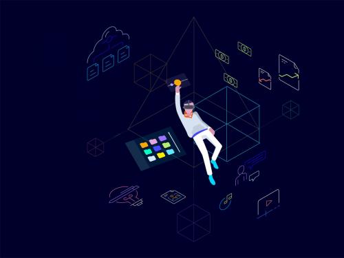 VR AR Live Blockchain Isometric Illustration - vr-ar-live-blockchain-isometric-illustration