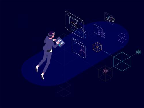 VR Blockchain Data Isometric Illustration - vr-blockchain-data-isometric-illustration