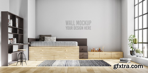 Wall mockup interior kids bedroom with decorations Premium Psd