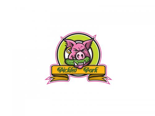Wild Hog Biting Pickle Circle Mascot - wild-hog-biting-pickle-circle-mascot