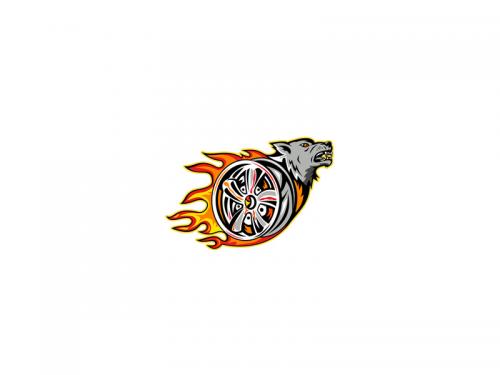 Wolf on Flaming Wheel Rim - wolf-on-flaming-wheel-rim