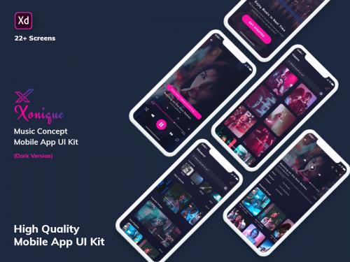 Xonique-Music Mobile App UI Kit Dark Version (XD) - xonique-music-mobile-app-ui-kit-dark-version-xd