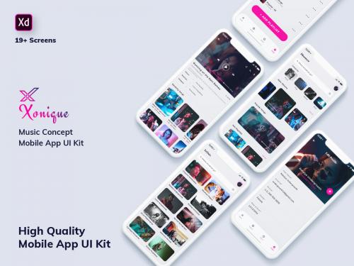 Xonique-Music Mobile App UI Kit Light Version (XD) - xonique-music-mobile-app-ui-kit-light-version-xd