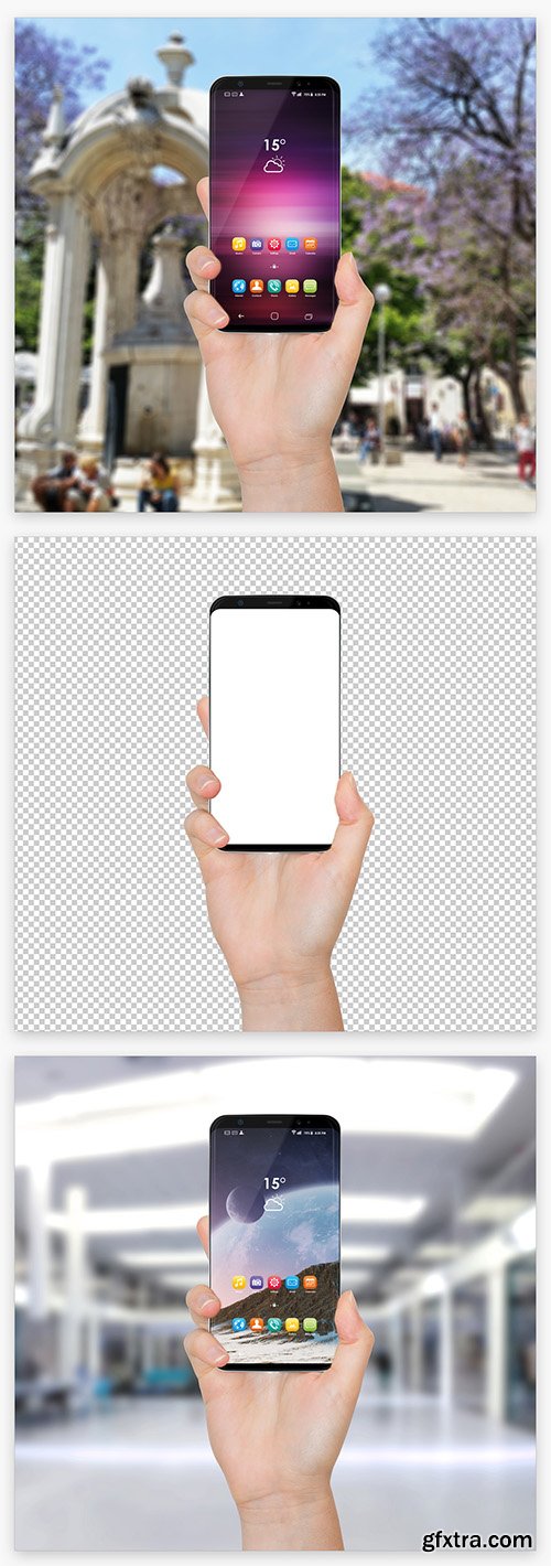 Isolated Hand Holding a Smartphone Mockup 213995162