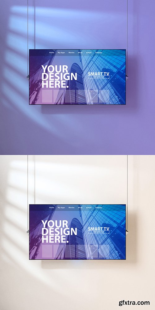 Smart TV Hanging on Wall Mockup 217790219